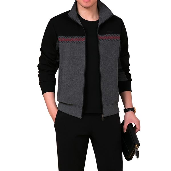 

мужчины спорт костюм # 049 зима нового прибытия толстых sportwear для мужчин полного zipper jacket t рубашка и длинных штаны 3 шт спортивных, Gray