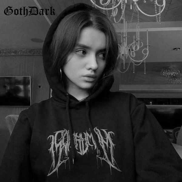 

гот эстетической harajuku gothic толстовка урожай осень зима 2019 женских кофты с длинным рукавом печать punk grunge обрезанного chic, Black