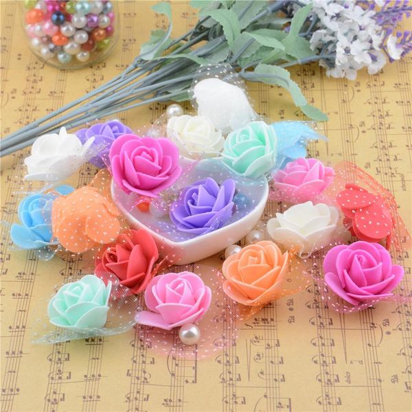 Großhandels-30pcs / lot Seidenspitze-Schaum-Rose-handgemachte künstliche Blume für Hochzeits-Auto-Ausgangsdekoration DIY Mariage flores Rosa-Blumen-Pflanzen