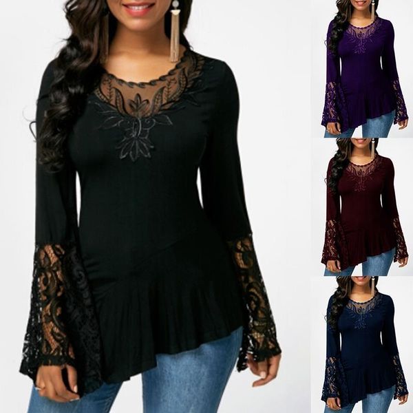 

irregular women shirts autumn winter hollow out lace blusas poleras mujer de moda 2020 vintage plus size womens harajuku, White