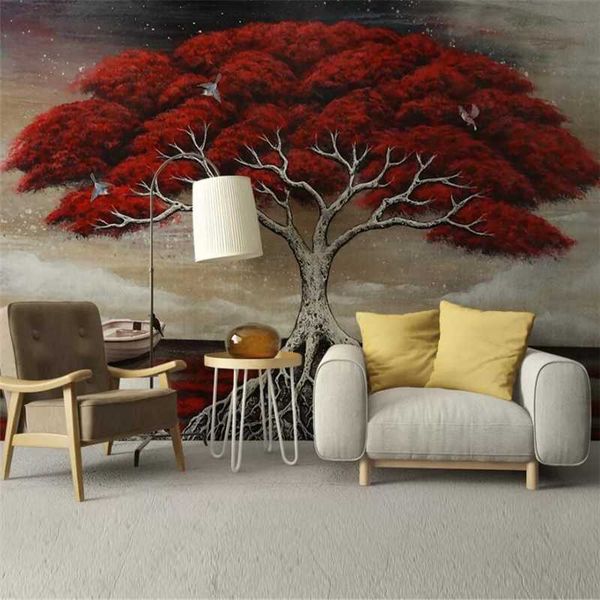 

wallpapers custom wallpaper 3d mural creative stereo hand-painted oil painting tree papel de parede living room tv background wall paper