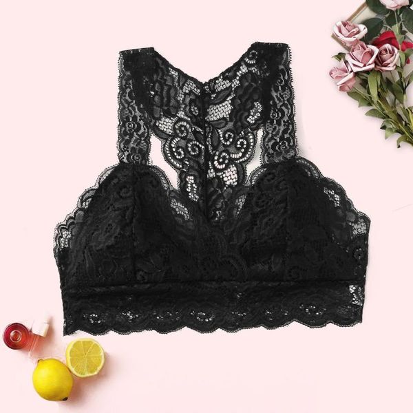 

women fashion wireless bra padded bralette deep v lace bras summer crop embroidery floral tank s-3xl *m, Black;white
