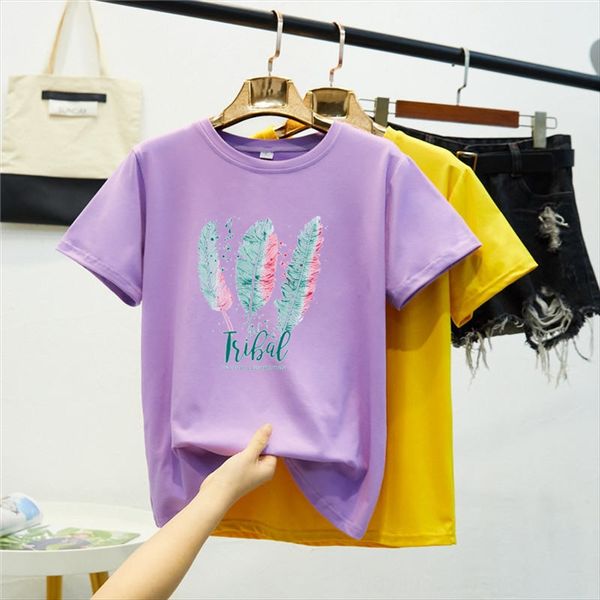

all-match fashion printing summer round collar short-sleeved women's t-shirt loose couple student k595# all-match fashion printing summ, White