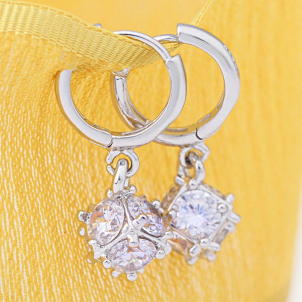 

elegant new trendy jewelry square shine crystal stone silver color zirconia earrings prevent allergy for women gifts eq073, Golden;silver