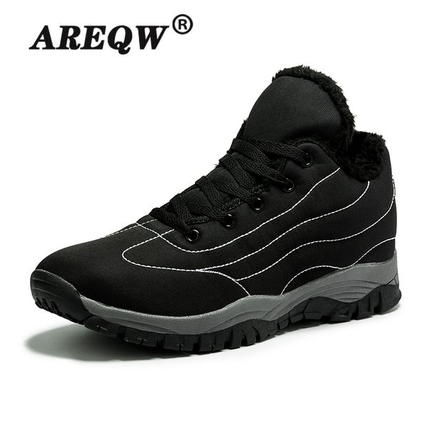 

new men's winter shoes thick plush warm man snow boots outdoor winter sneakers male ankle boots waterproof men's size 46, Black