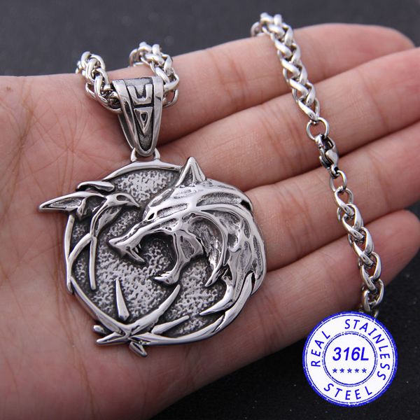 

yage stainless steel wolf head pendant the geralt netflix tv cosplay necklace never fade, Silver
