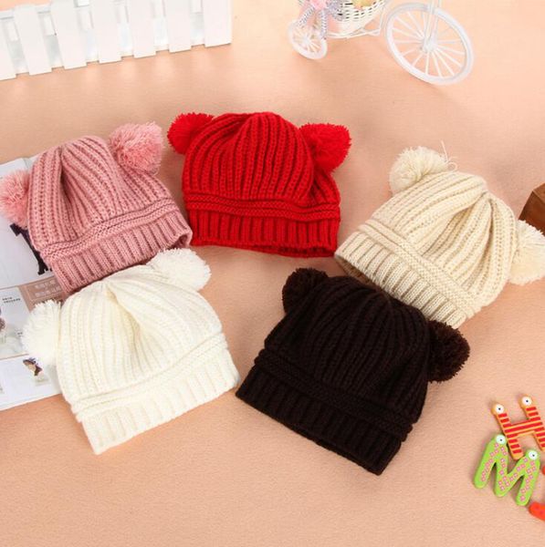 US Stock Kid Baby Warm Winter Knit Wool Beanie Fur Pom Bobble Hat Crochet Cap