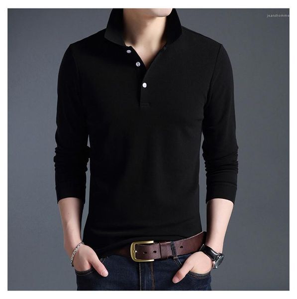 

neck and breathable mens long sleeve homme casual clothes designer solid mens polo fashion lapel, White;black