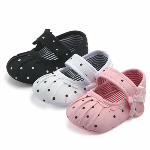 

new casual newborn baby girl soft sole polka dot cotton princess shoes canvas crib shoes anti-slip sneaker prewalker 0-18m, Black