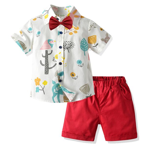 

2020 new baby boys cotton clothes summer fashion baby clothing suit short sleeve shirt+pure color short children clothing, White