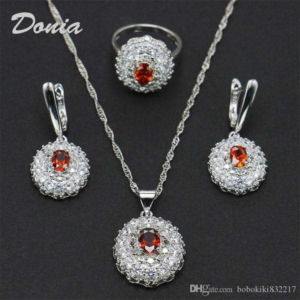 

donia jewelry fashion circle zircon earrings necklace ring three piece wedding jewelry ladies banquet set decoration gift, Slivery;golden