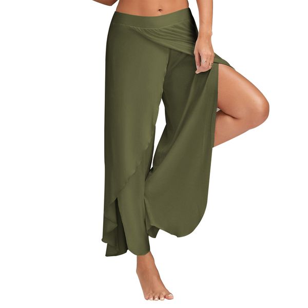

йога брюки европейских и американских женщин одежда мода sexy сыпучие split wide leg pants плюс размер -5xl, Black;white