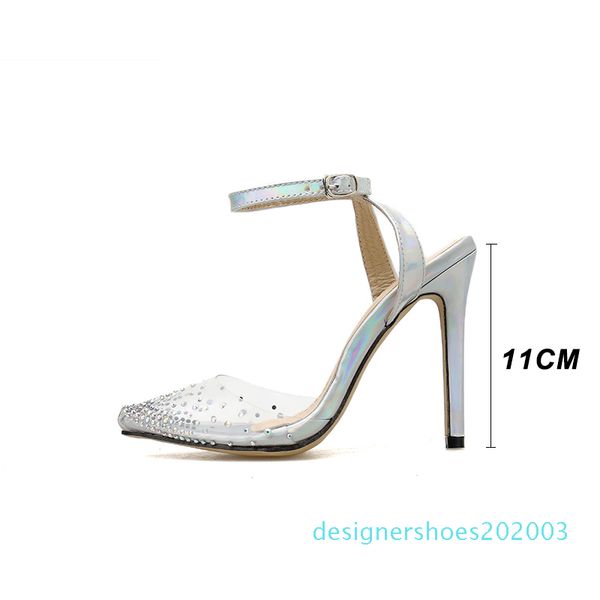 

fashion rhinestone pvc transparent shoes stilettos high heels sandals women pointed toe party silver party wedding shoes d03, Black