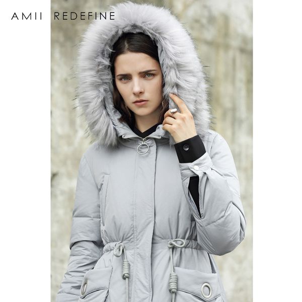 

women's down & parkas amii redefine women long jackets winter 2021 causal thick solid pockets fur collar hooded zipper female 90% white, Black
