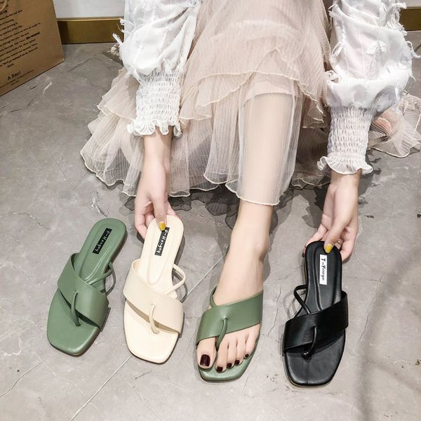 

square toe flat slides sandals women white black leather slippers flip flops slippers 2019 summer women shoes slip on