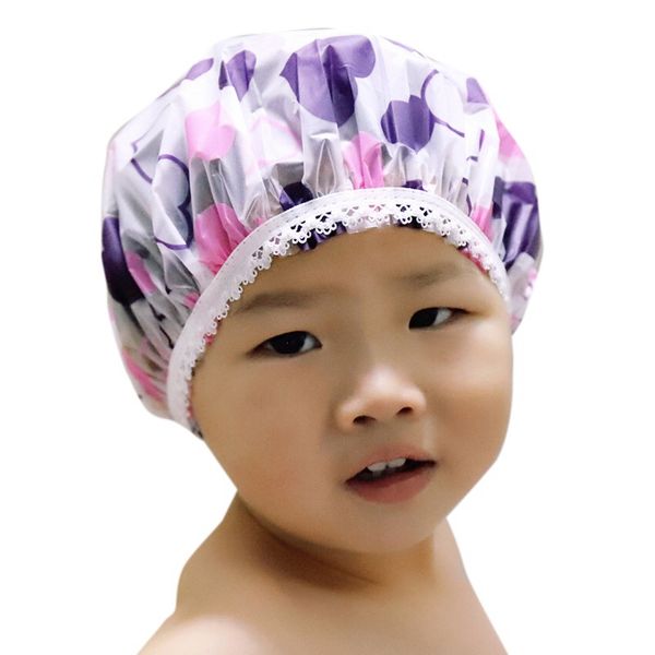 

1pcs wave cartoon shower cap women hat for baths and saunas lace with elastic band spa cap for women and children protecti