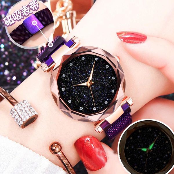 

crystal watches women quartz wristwatches waterproof luxury rose gold dress magnet watches ladies leisure timepieces 2019, Slivery;brown