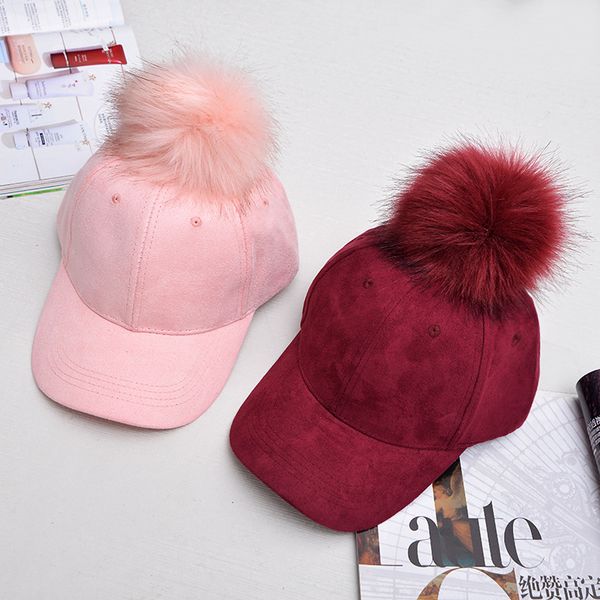 

2018 new autumn and winter fashion big hair ball suede cap hip hop candy color lady warm women baseball caps women snapback, Blue;gray