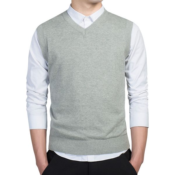 

spring mens sleeveless sweater cotton knitwear v-neck knitted casual wear plus size male stretched waistcoat boys grey sweaters, White;black