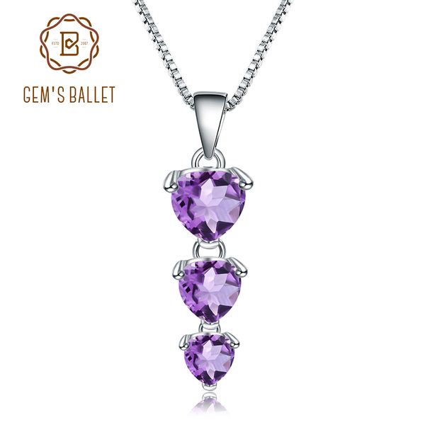 

GEM'S BALLET 2.43Ct Natural Amethyst Gemstone Pendant 925 Sterling Silver Heart Romantic Necklace For Women Wedding Fine Jewelry