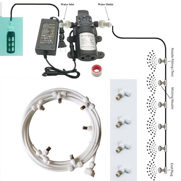 

6-18 meters garden misting pump spray system nebulizer for flowers plant greenhouse garden irrigation white