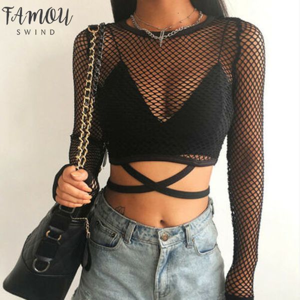 

sexy новая сетка гот с длинным рукавом футболка женщины смотрите через ажурные топы summer casual tshirt streetwear женская одежда 2020, White