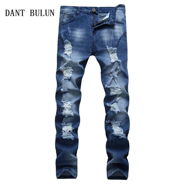 

DANT BULUN Ripped Blue Jeans for Men Super Stretch Male Pants Distressed Casual Cotton Skinny Slim Fit Men Jeans,TS105