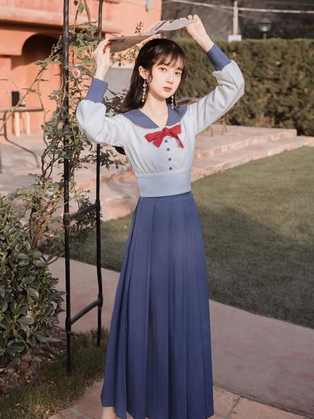 

2020 new fashion women's clothing pullover vintage women 2 piece set sailor collar, White