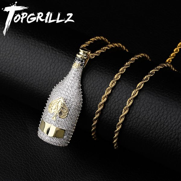 

rillz big wine bottle necklaces full cubic zircon iced out pendants hip hop men women gold color vogue jewelry for rocker, Silver