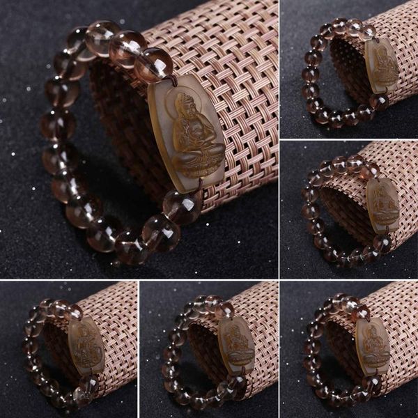 

natural brown quartz carved buddha lucky amulet auspicious round beads bracelet for women men bracelet jewelry new, Black