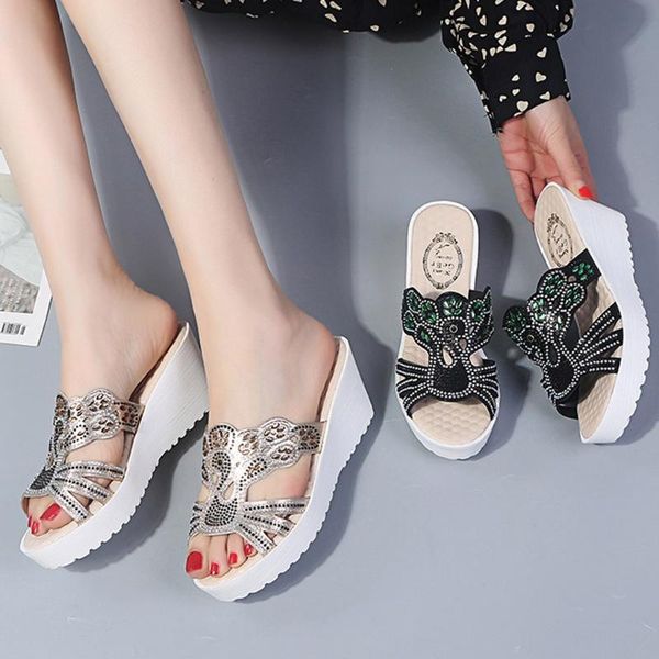 

summer sandals for women new high heels stripper heels platform sandals slip on wedges shoes for women zapatos mujer verano 2020, Black