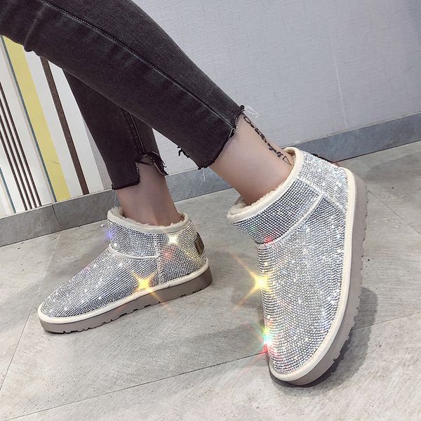 

warm winter sequins boots ladies snow boots winter shoes ankle ladies shoes women's 2019 fashion wild, Black