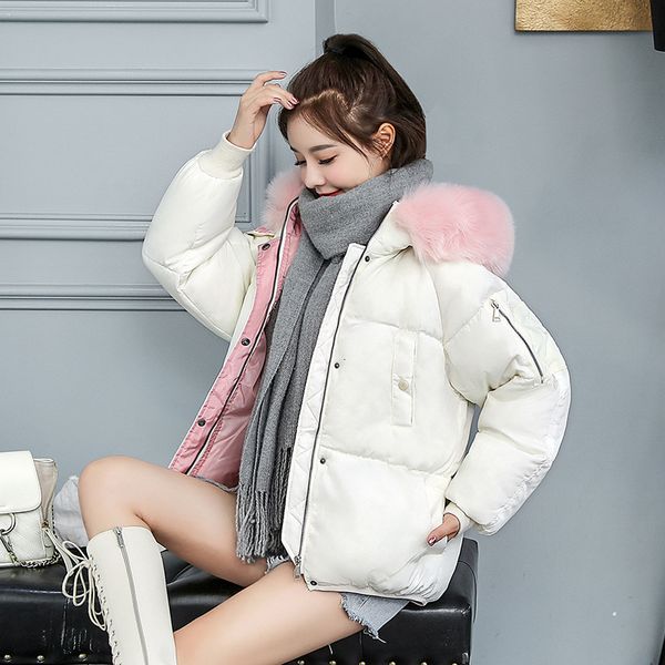 

2019 cotton woman easy down cotton-padded jacket short fund back winter zhuangmao lead loose coat oversize tide, Black
