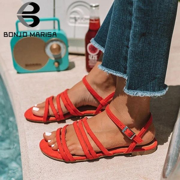 

bonjomarisa female solid classic open toe buckle fashion sandals women daily beach shoes woman, Black