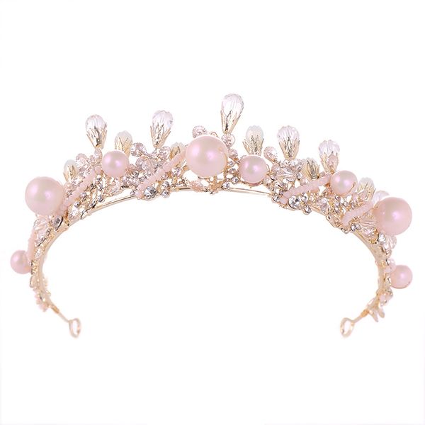 

fashion handmade hair jewelry crystal rhinestone pearl tiara and crown pageant women bridal diadem wedding for hair accessories gift, White;golden