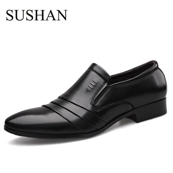 

men leather oxford flat classic formal shoes pointed toe business lace up shoes black hombre plus slip on size 38-44