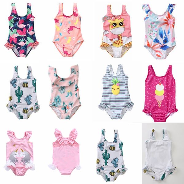 

2-8 years baby girls one-piece swimwear unicorn Flamingo Cactus children summer bathing suit ice cream Pineapple floral kids beach wear