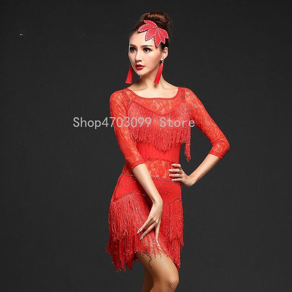 

2019 new models latin dance dresses suits women/girls fringes long skirt ballroom/tango/rumba/latin dresses clothings, Black;red