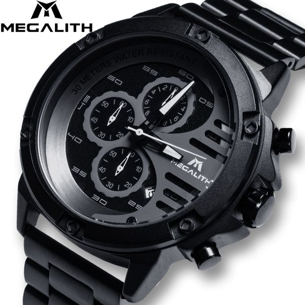 

megalith sports mens watches waterproof quartz watch for men date stainless steel strap wristwatch clock, Slivery;brown