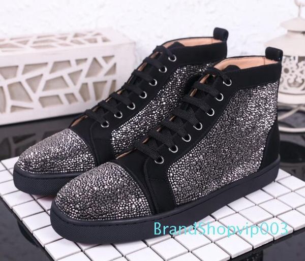 

22019 new red bottom luxury designer brand studded spikes flats casual shoes shoes for men and women party lovers genuine leather sneakers, Black