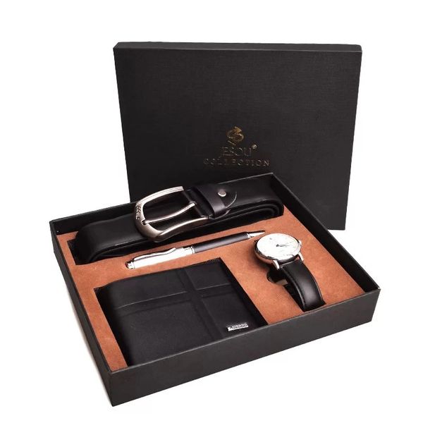 

men's gift set exquisite packaging watch wallet belt pen foreign trade cool creative combination set watch 4 piece preset, Slivery;brown