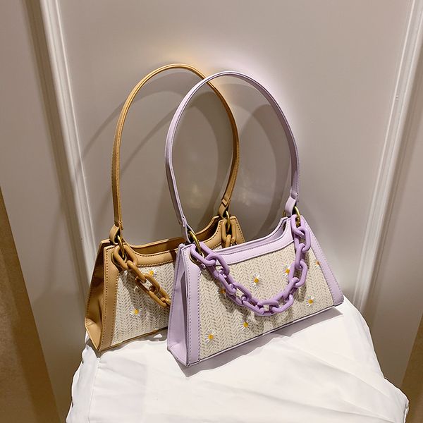 

2020 summer new shoulder bag woven female bag shoulder chain ladies casual handbag baguette embroidered