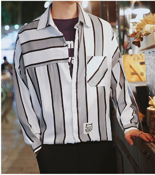 

lrjpadegao men striped shirts long sleeve 2019 mens harajuku streetwear patchwork casual shirt male korean fashion vintage, White;black