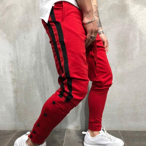 

mens jogger pants side stripe casual trousers men trousers fashion streetwear pantalon homme d91120, Black