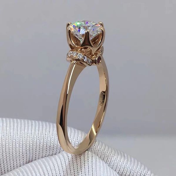 

yellow gold ring au750 d color 18k rose gold 3ct moissanite stone fine jewerly lab diamond ring for women's gift round cut, Golden;silver