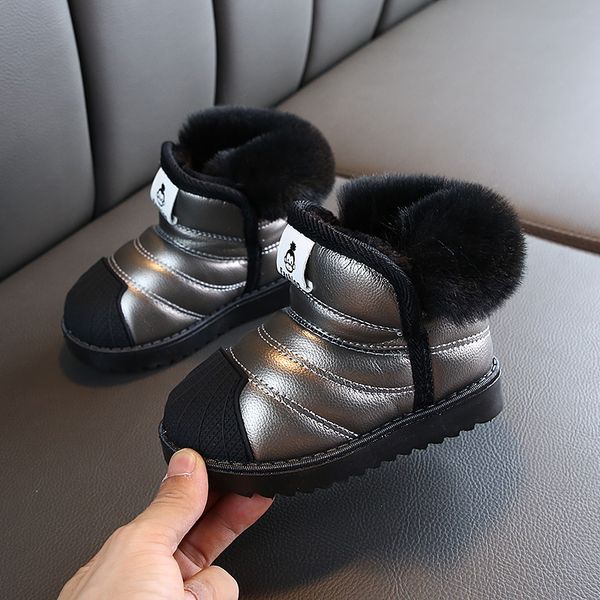 

warm winter girls boys three color cute velvet boots soft bottom children shoes boots children baby shoes, Black;grey