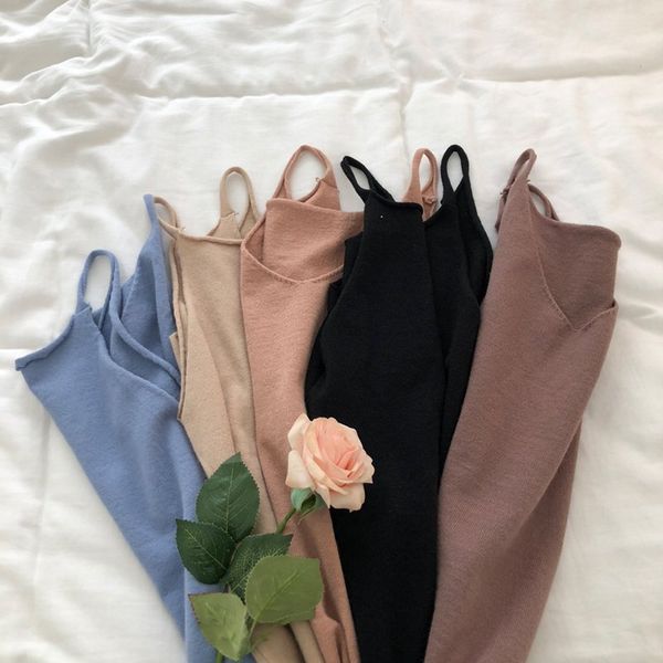

oioninos new women 2019 retro knitted tank vest summer camisole women v-neck tank femme t-shirt, White