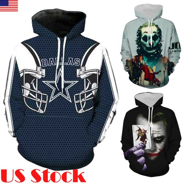 

us 2020 stock men women halloween joker pullover hoodie sweatshirt hooded coat, White;black