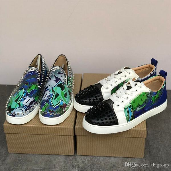 

mens шипы orlato мужская flat тренеры red bottom дизайнерские кроссовки low cut замша и кожа печати luxury party ботинки женщин скольжения н, Black