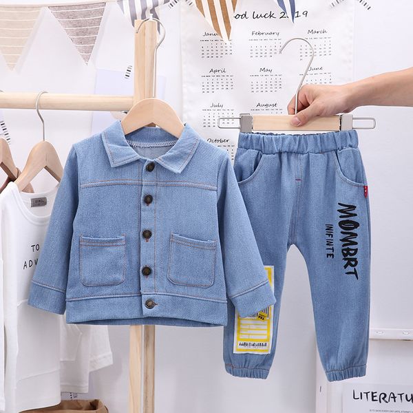 

2019 autumn new boys suits children cowboy western style soild color lapel long sleeve buttons +printing pants baby clothes, White